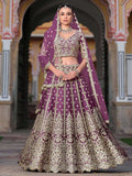 Tulsi Art Lovable Purple Embroidered Net Engagement Wear Lehenga Choli | Grocsy