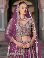 Tulsi Art Lovable Purple Embroidered Net Engagement Wear Lehenga Choli | Grocsy
