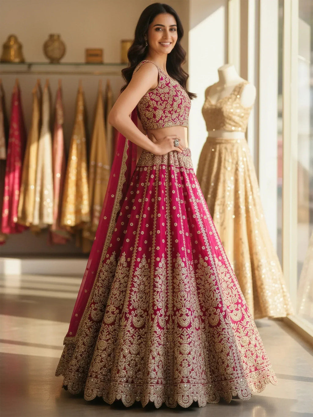 Tulsi Art Marvelous Pink Embroidered Net Bridesmaid Lehenga Choli With Dupatta | Grocsy