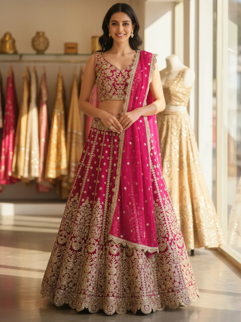 Tulsi Art Marvelous Pink Embroidered Net Bridesmaid Lehenga Choli With Dupatta | Grocsy