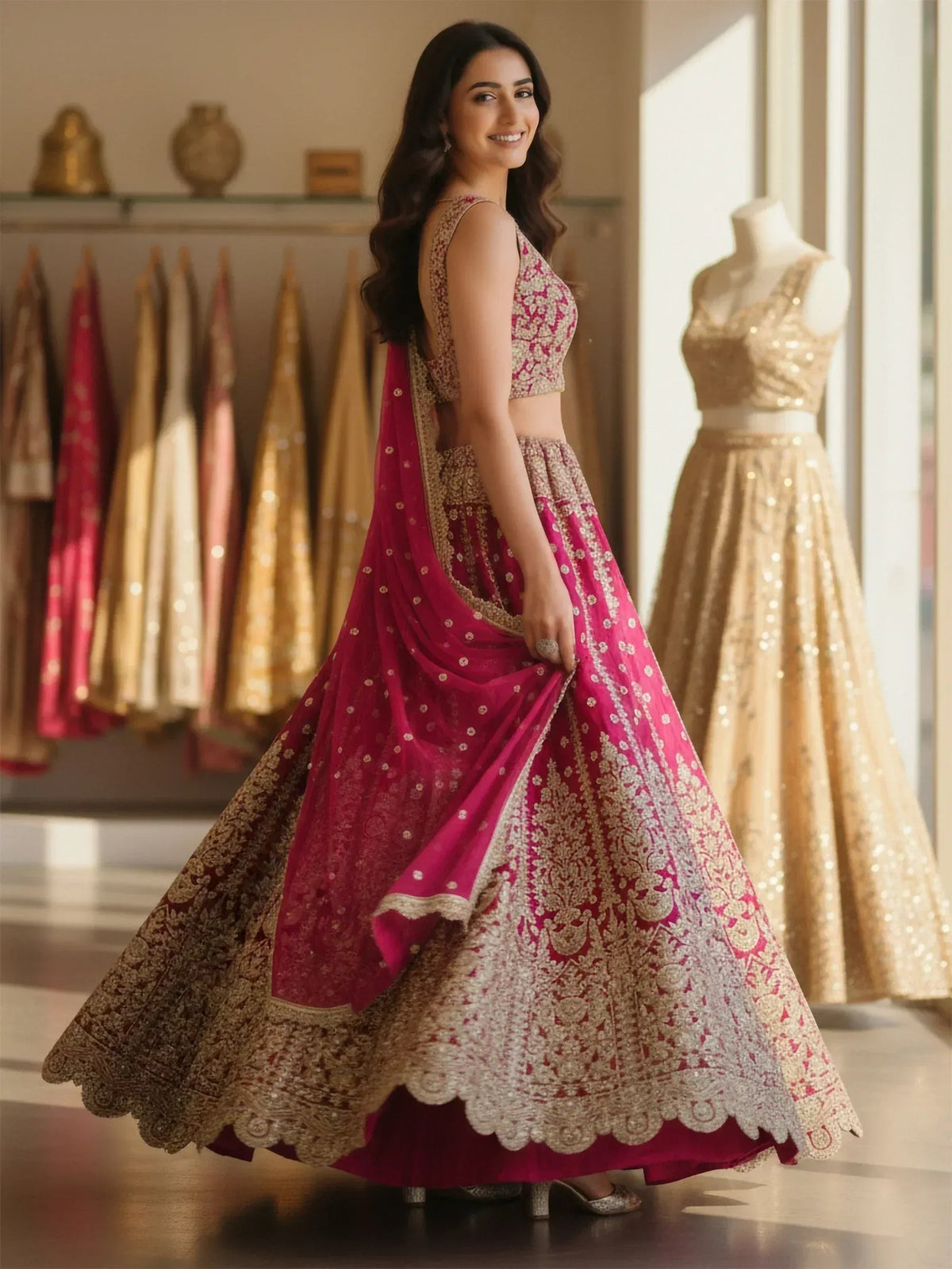 Tulsi Art Marvelous Pink Embroidered Net Bridesmaid Lehenga Choli With Dupatta | Grocsy