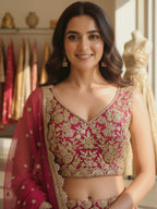 Tulsi Art Marvelous Pink Embroidered Net Bridesmaid Lehenga Choli With Dupatta | Grocsy
