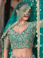 Tulsi Art Amazing Teal Green Sequins Net Wedding Lehenga Choli With Dupatta | Grocsy
