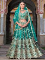Tulsi Art Amazing Teal Green Sequins Net Wedding Lehenga Choli With Dupatta | Grocsy