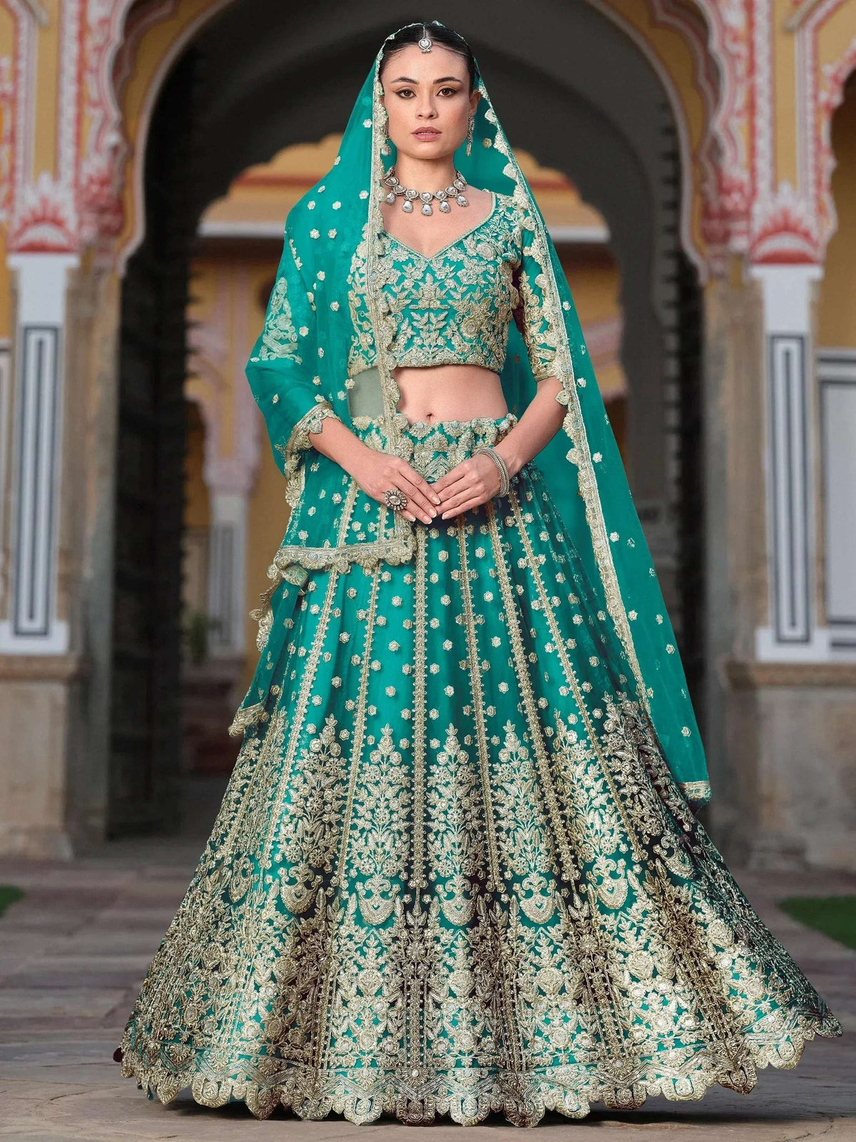 Tulsi Art Amazing Teal Green Sequins Net Wedding Lehenga Choli With Dupatta | Grocsy