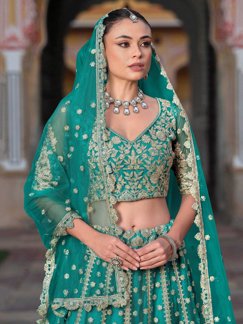 Tulsi Art Amazing Teal Green Sequins Net Wedding Lehenga Choli With Dupatta | Grocsy