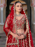 Tulsi Art Gorgeous Red Zari Work Net Bridal Wear Lehenga Choli With Dupatta | Grocsy