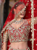 Tulsi Art Gorgeous Red Zari Work Net Bridal Wear Lehenga Choli With Dupatta | Grocsy