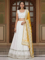 Tulsi Art Mesmerizing White Sequins Georgette Bollywood Lehenga Choli With Dupatta | Grocsy