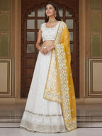 Tulsi Art Mesmerizing White Sequins Georgette Bollywood Lehenga Choli With Dupatta | Grocsy