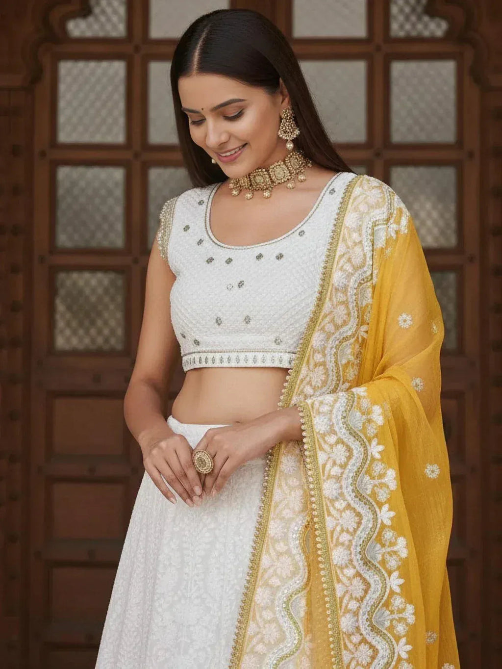 Tulsi Art Mesmerizing White Sequins Georgette Bollywood Lehenga Choli With Dupatta | Grocsy