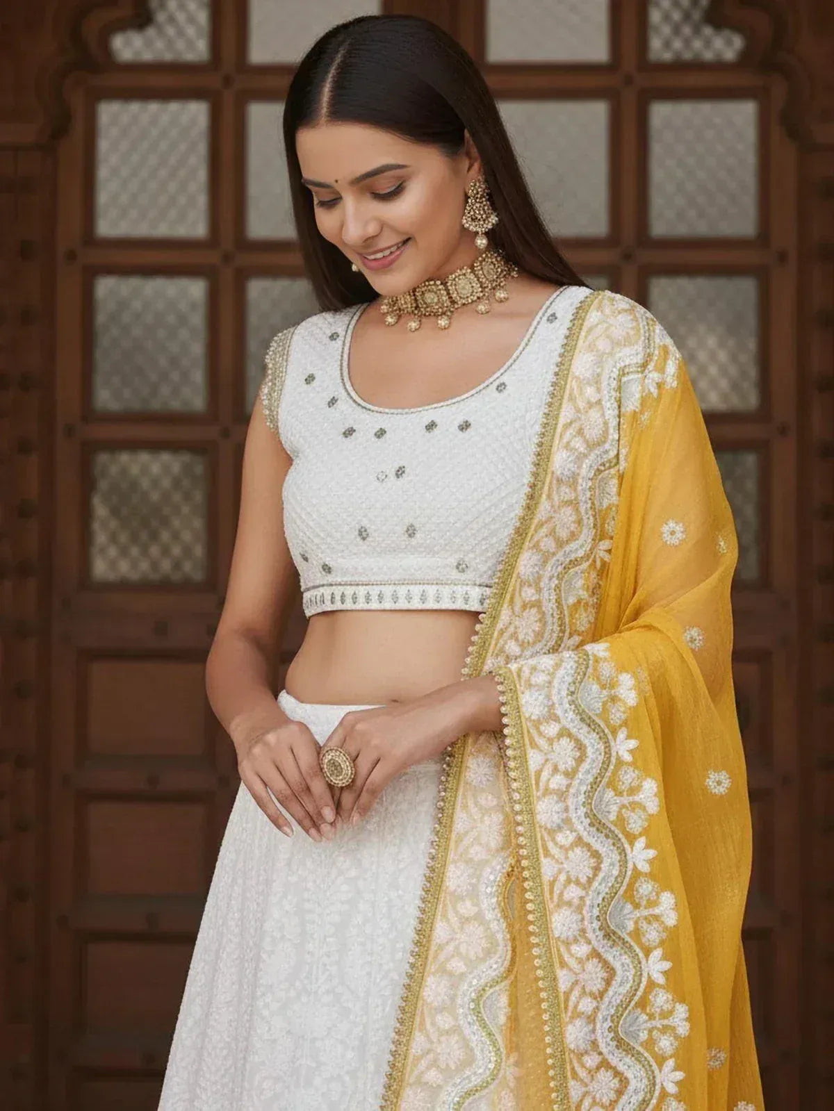 Tulsi Art Mesmerizing White Sequins Georgette Bollywood Lehenga Choli With Dupatta | Grocsy