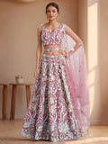 Tulsi Art Attractive Pink Sequins Net Designer Lehenga Choli With Dupatta | Grocsy