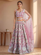 Tulsi Art Attractive Pink Sequins Net Designer Lehenga Choli With Dupatta | Grocsy