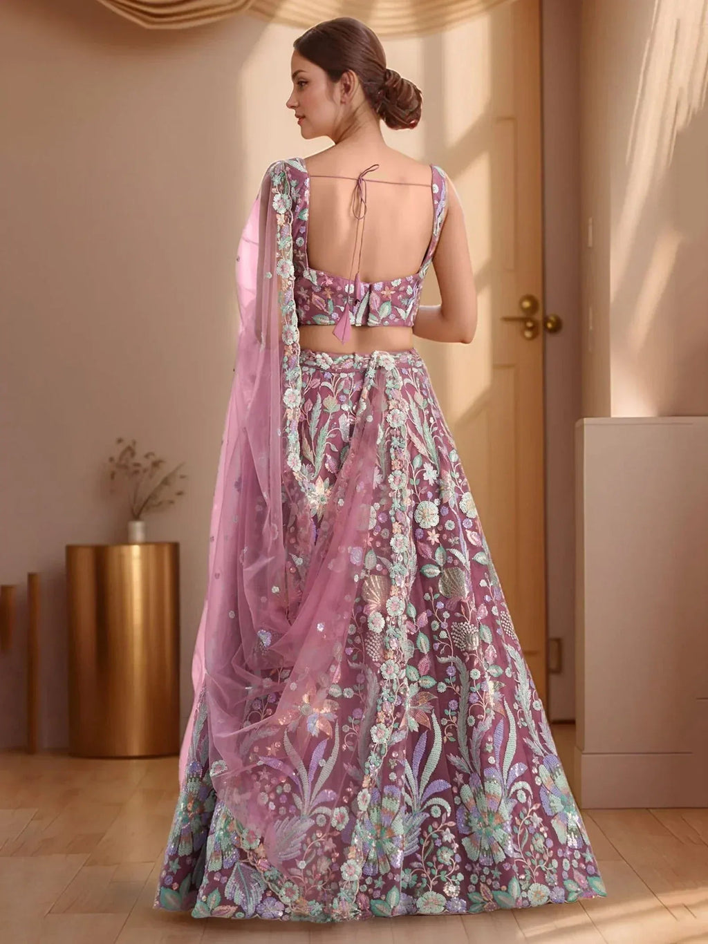 Tulsi Art Attractive Pink Sequins Net Designer Lehenga Choli With Dupatta | Grocsy