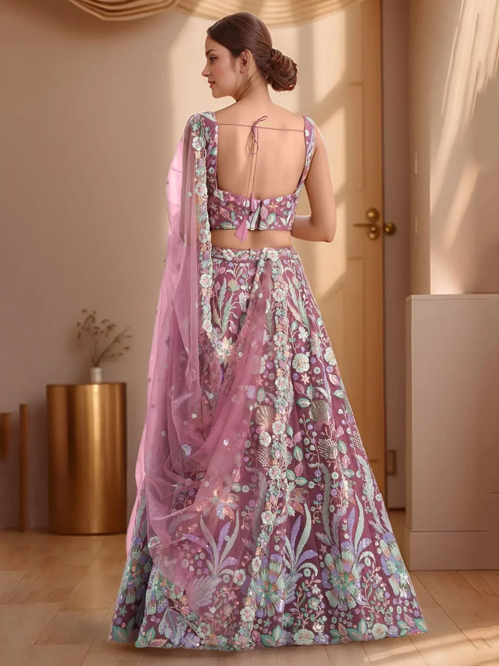 Tulsi Art Attractive Pink Sequins Net Designer Lehenga Choli With Dupatta | Grocsy