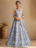 Tulsi Art Astonishing Lavender Embroidered Net Designer Lehenga Choli With Dupatta | Grocsy