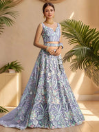 Tulsi Art Astonishing Lavender Embroidered Net Designer Lehenga Choli With Dupatta | Grocsy