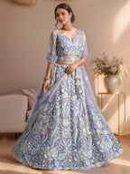 Tulsi Art Astonishing Lavender Embroidered Net Designer Lehenga Choli With Dupatta | Grocsy