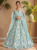 Tulsi Art Dazzling Sky-Blue Sequins Net Engagement Wear Lehenga Choli | Grocsy