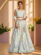 Tulsi Art Precious White Embroidered Net Bridesmaid Lehenga Choli With Dupatta | Grocsy