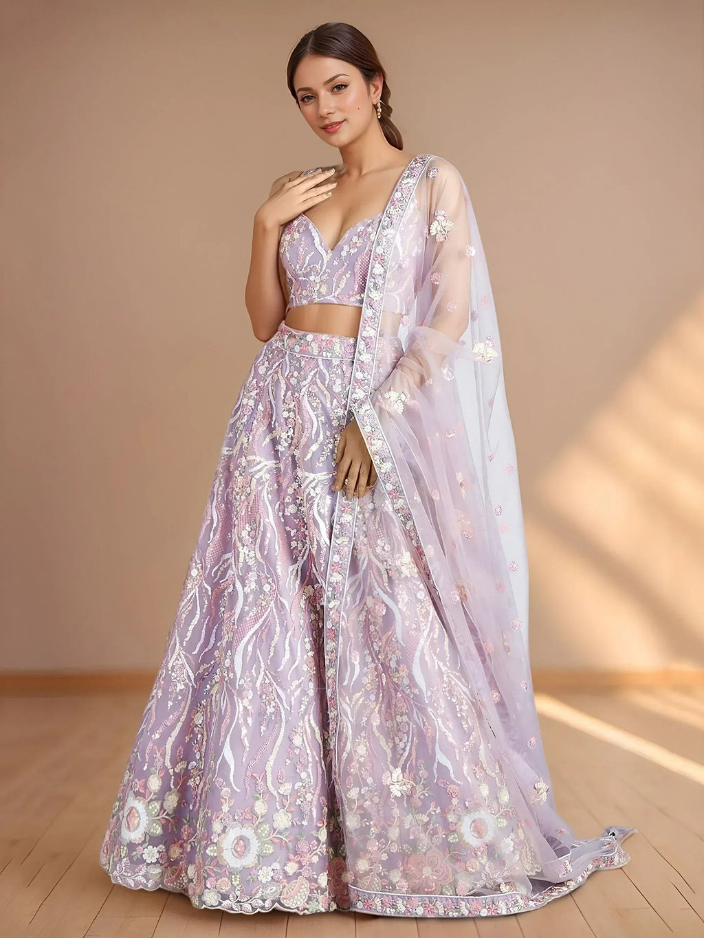 Tulsi Art Glamorous Lavender Sequins Net Designer Lehenga Choli With Dupatta | Grocsy