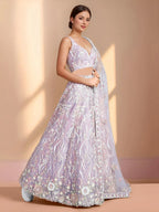 Tulsi Art Glamorous Lavender Sequins Net Designer Lehenga Choli With Dupatta | Grocsy