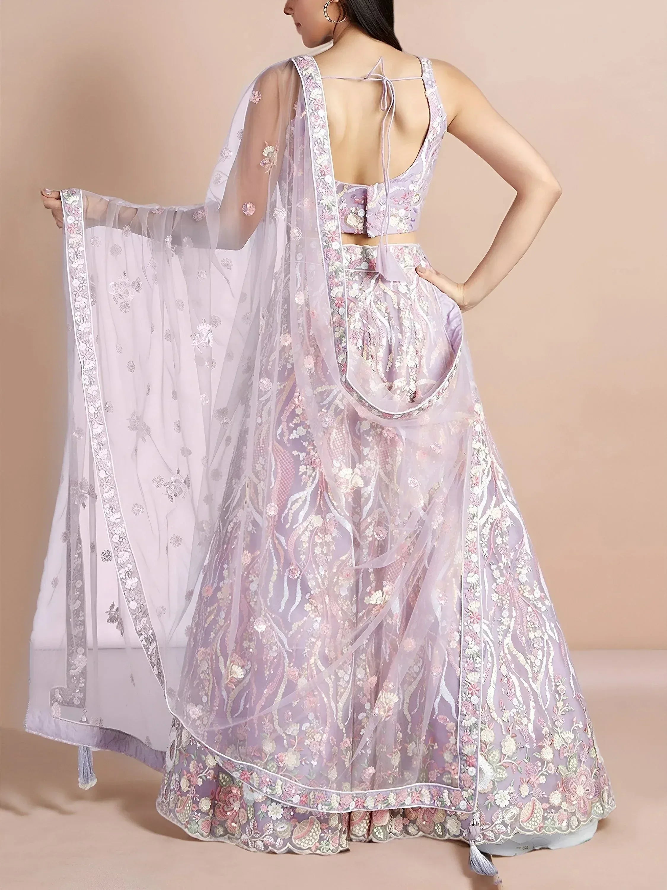 Tulsi Art Glamorous Lavender Sequins Net Designer Lehenga Choli With Dupatta | Grocsy
