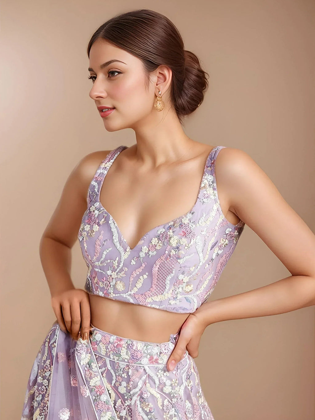 Tulsi Art Glamorous Lavender Sequins Net Designer Lehenga Choli With Dupatta | Grocsy