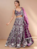 Tulsi Art Elegant Purple Sequins Net Reception Wear Lehenga Choli With Dupatta | Grocsy