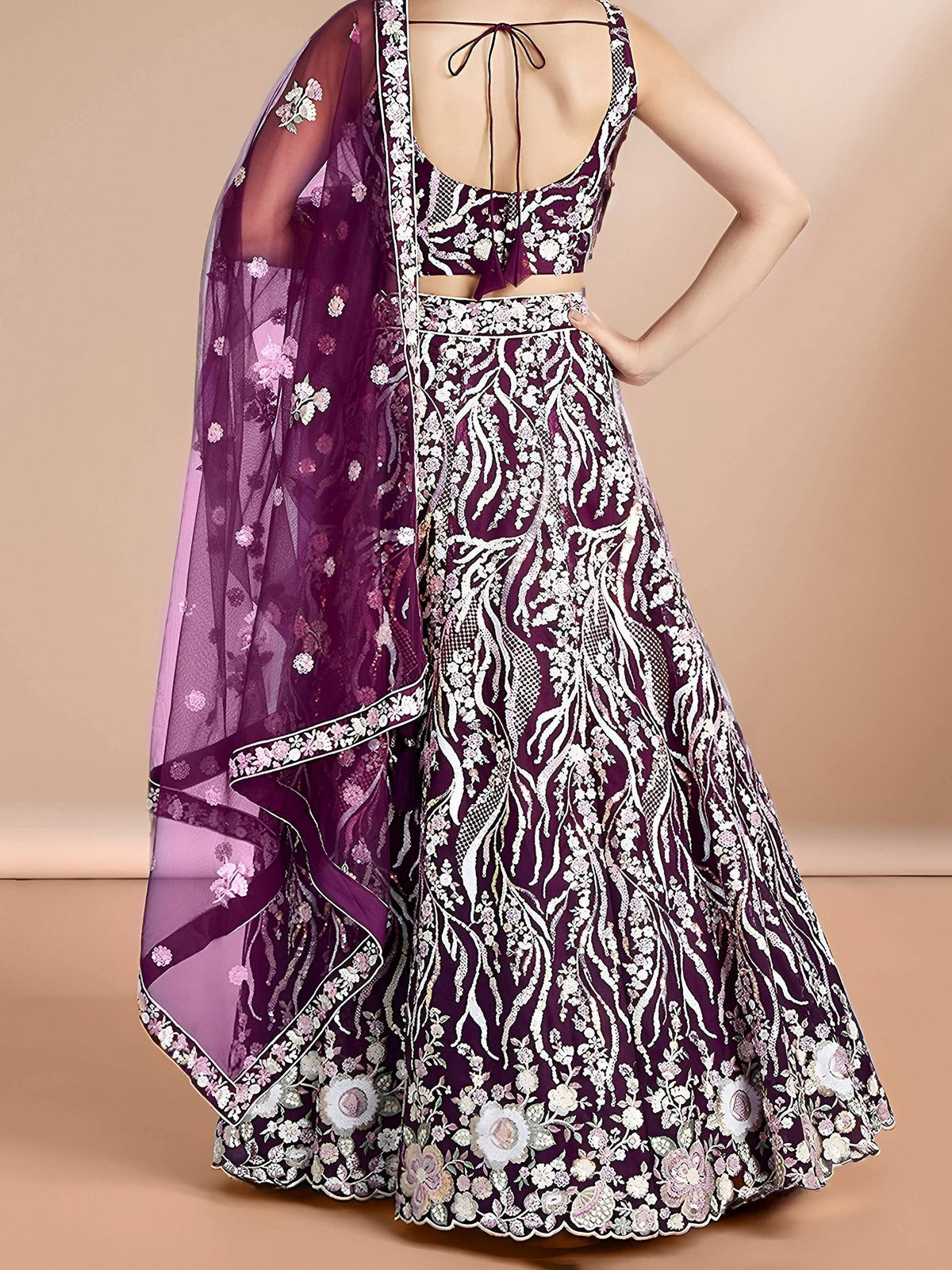 Tulsi Art Elegant Purple Sequins Net Reception Wear Lehenga Choli With Dupatta | Grocsy