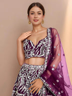 Tulsi Art Elegant Purple Sequins Net Reception Wear Lehenga Choli With Dupatta | Grocsy