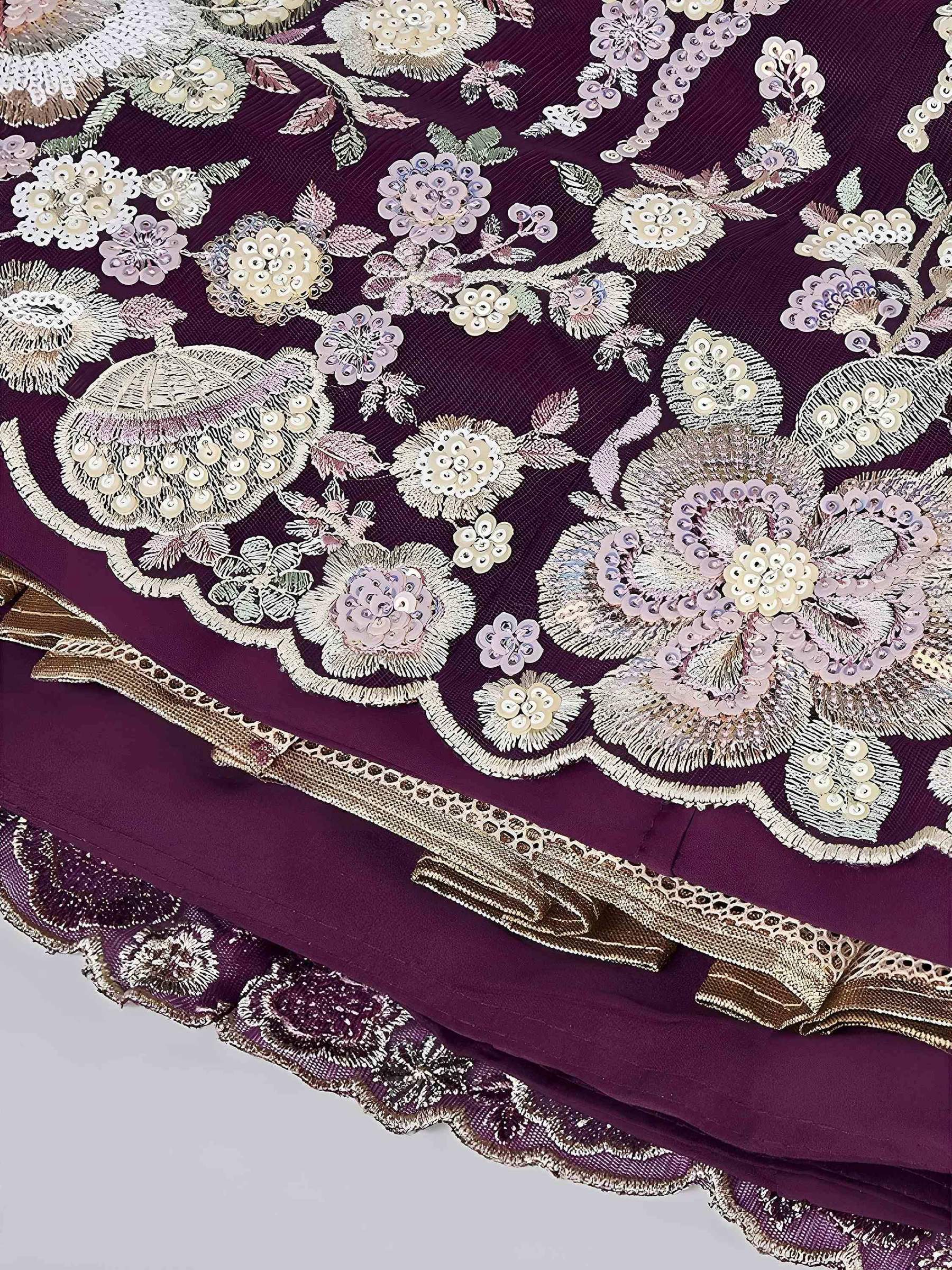 Tulsi Art Elegant Purple Sequins Net Reception Wear Lehenga Choli With Dupatta | Grocsy