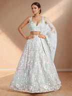 Tulsi Art Stunning Sky-Blue Sequins Net Engagement Wear Lehenga Choli With Dupatta | Grocsy