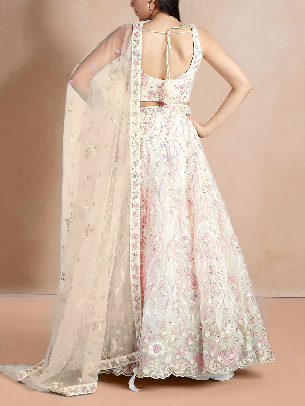 Tulsi Art Wonderful White Sequins Net Bridesmaid Lehenga Choli With Dupatta | Grocsy