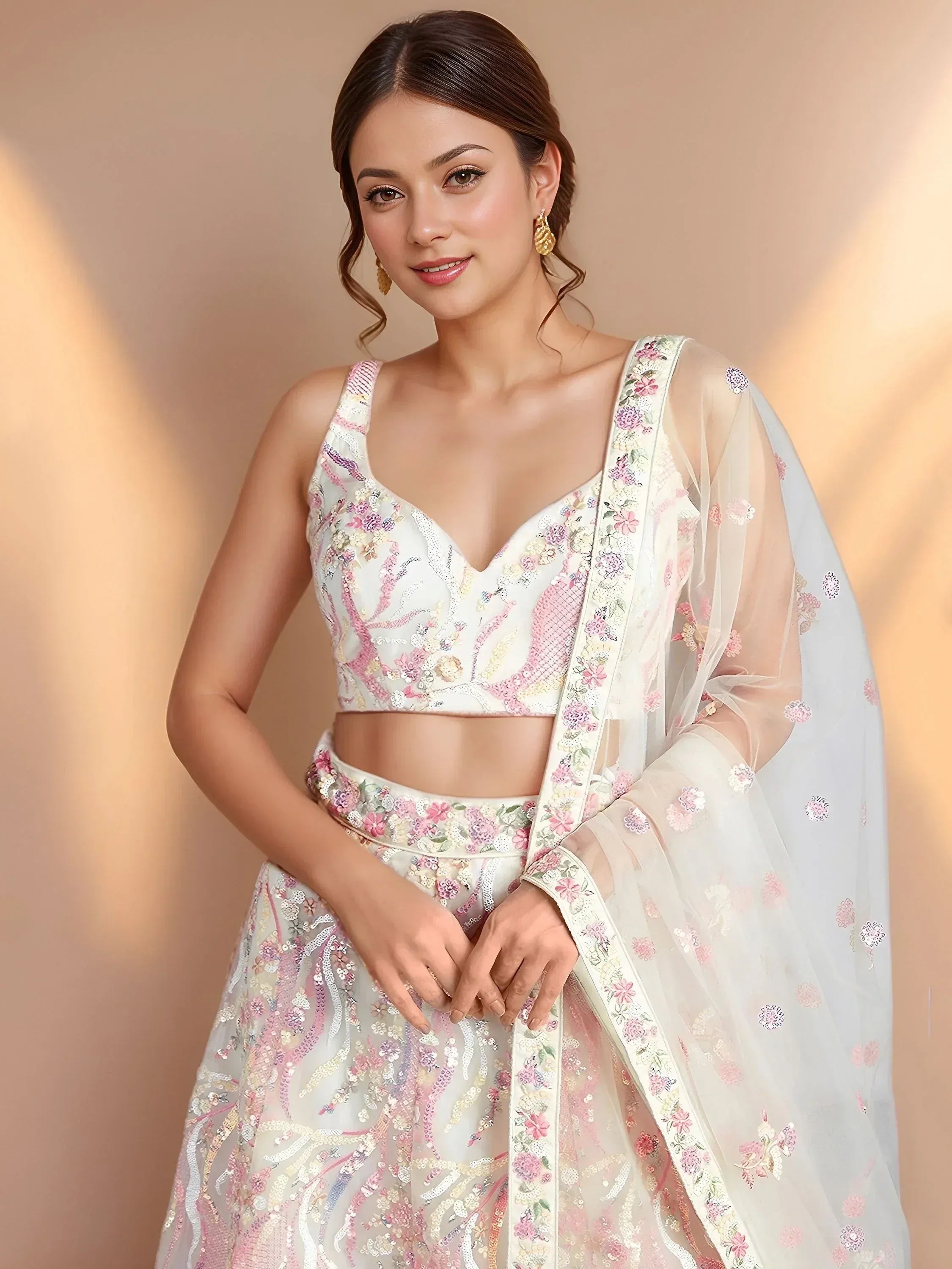 Tulsi Art Wonderful White Sequins Net Bridesmaid Lehenga Choli With Dupatta | Grocsy