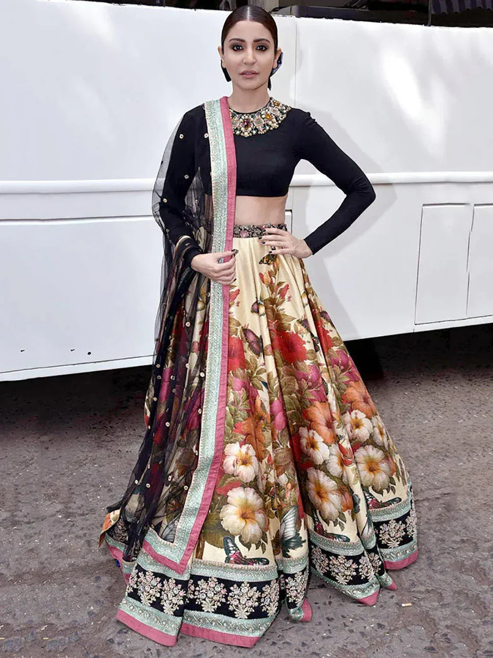 Tulsi Art Anushka Sharma Multi-Color Floral Printed Silk Wedding Lehenga Choli | Grocsy