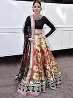 Tulsi Art Anushka Sharma Multi-Color Floral Printed Silk Wedding Lehenga Choli | Grocsy