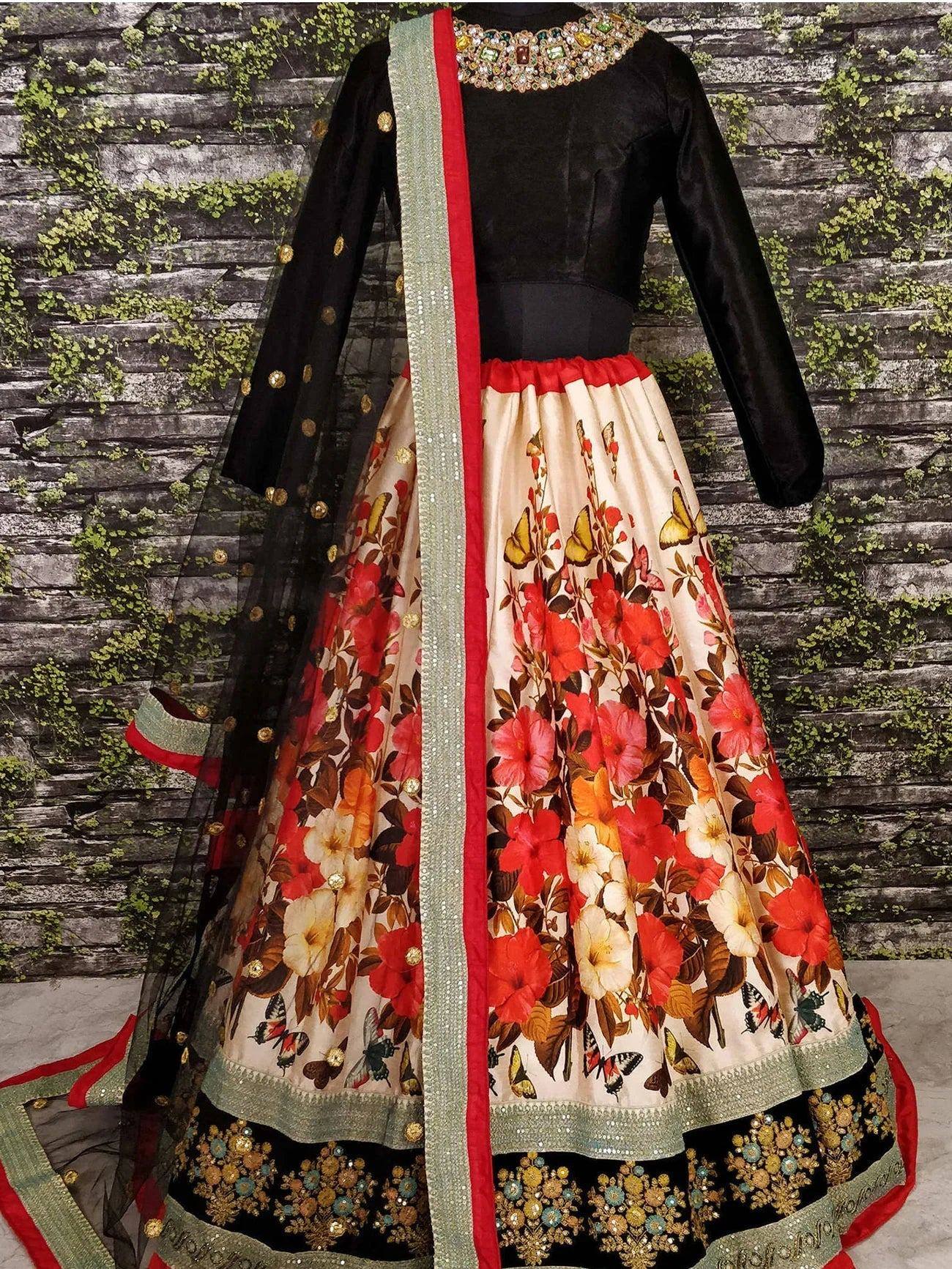 Tulsi Art Anushka Sharma Multi-Color Floral Printed Silk Wedding Lehenga Choli | Grocsy