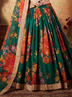 Tulsi Art Green-Orange Floral Digital Printed Organza Bridal Lehenga Choli | Grocsy