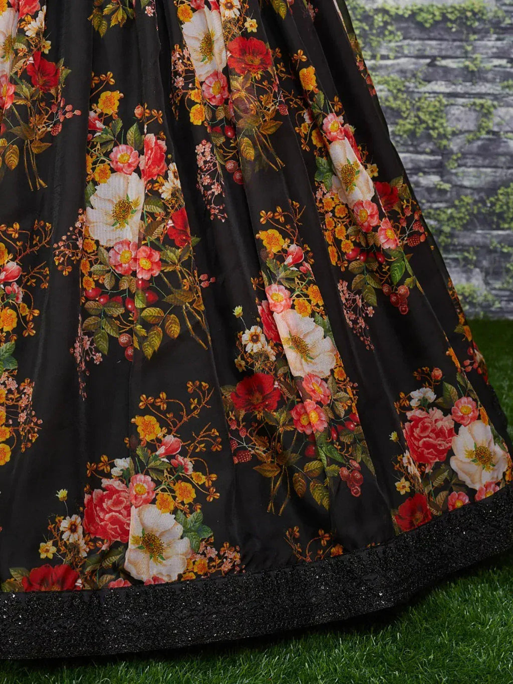 Tulsi Art Black Floral Organza Party Wear Lehenga With Sequins Choli | Grocsy