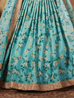 Tulsi Art Sky Blue Floral Organza Bridal Lehenga Choli | Grocsy