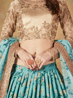 Tulsi Art Sky Blue Floral Organza Bridal Lehenga Choli | Grocsy