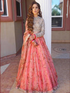 Tulsi Art Pink Floral Organza Bridal Lehenga Choli | Grocsy