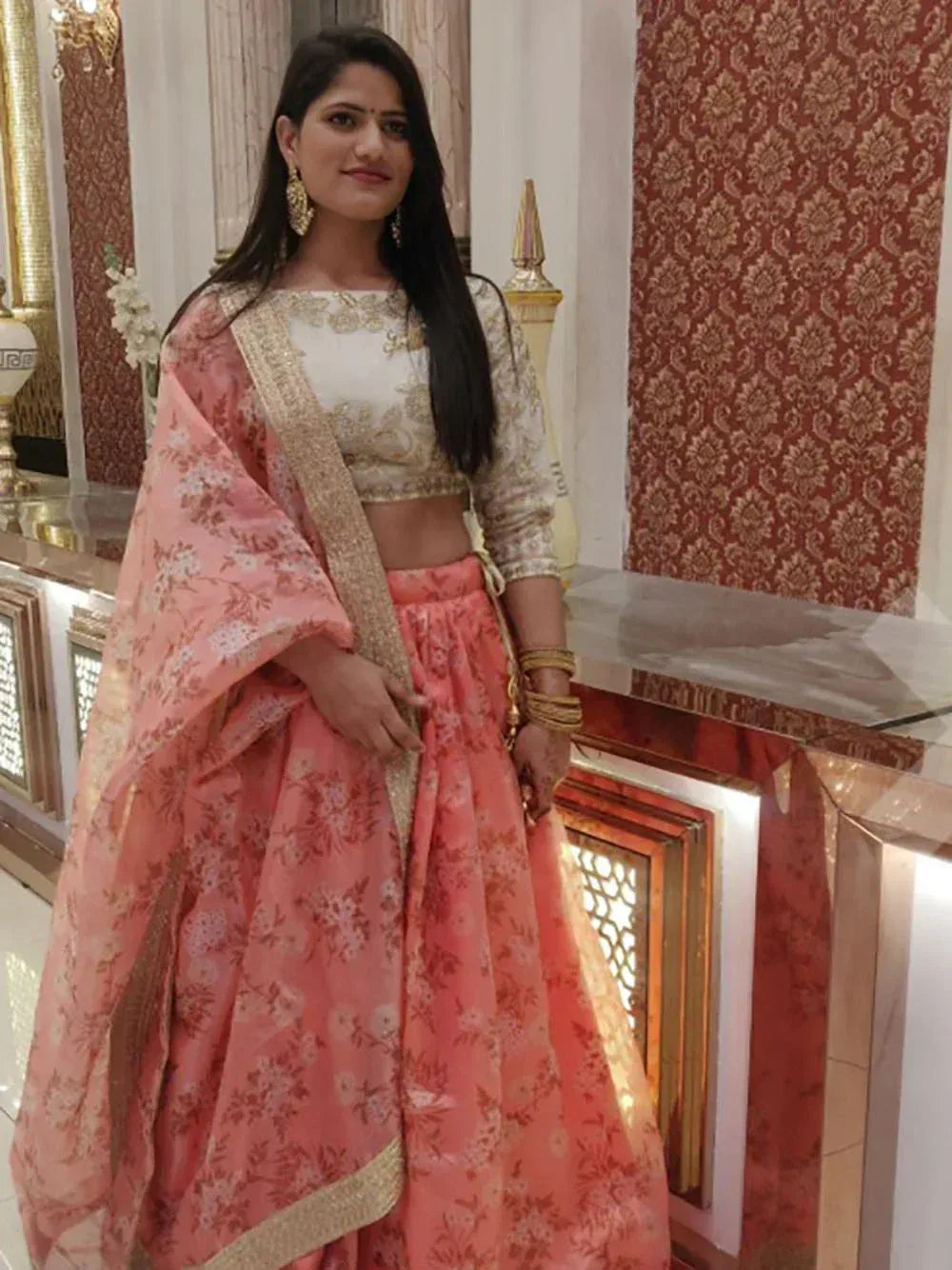 Tulsi Art Pink Floral Organza Bridal Lehenga Choli | Grocsy