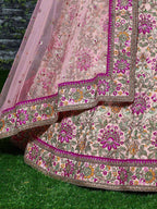 Tulsi Art Anushka Sharma Peach Embroidered Taffeta Silk Bridal Wear Lehenga Choli | Grocsy