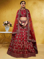 Tulsi Art Fascinating Red Embroidered Silk Bridal Lehenga Choli With Dupatta | Grocsy