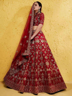 Tulsi Art Fascinating Red Embroidered Silk Bridal Lehenga Choli With Dupatta | Grocsy