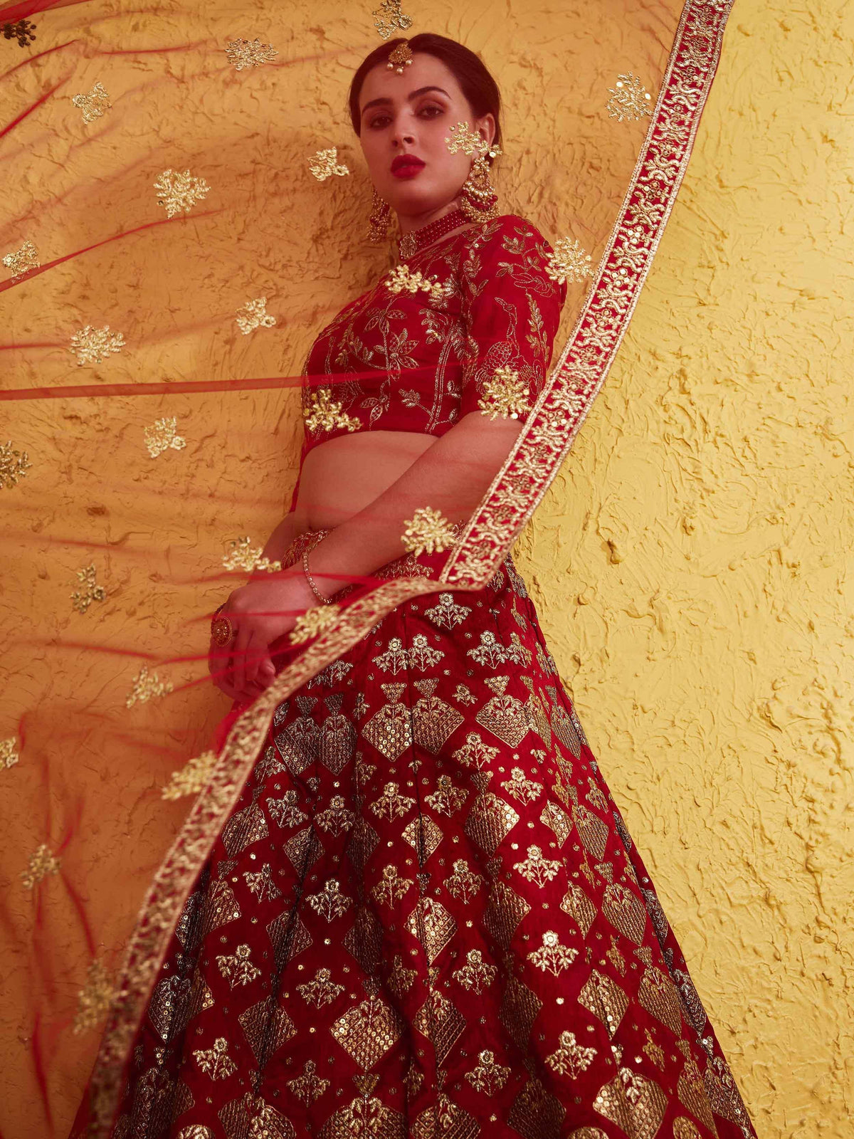 Tulsi Art Fascinating Red Embroidered Silk Bridal Lehenga Choli With Dupatta | Grocsy