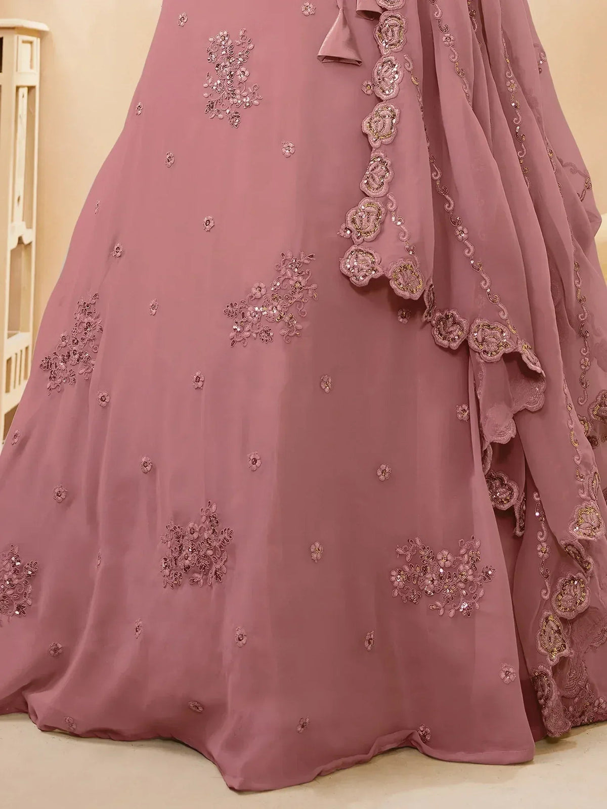 Tulsi Art Attractive Dusty Pink Sequins Georgette Party Wear Lehenga Choli | Grocsy